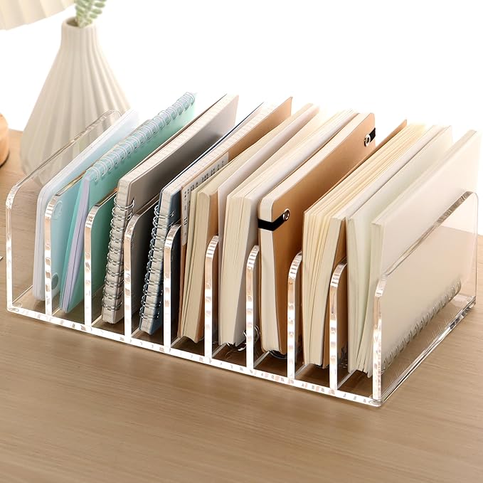 SANRUI Clear Desk Mail Organizer, 9 Compartments Acrylic Office Document Sorter File Storage Holders, Multifunction Letter Folder Racks Holders for Office,Home, School Desktop Organization