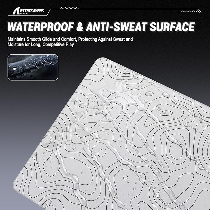 ATTACK SHARK CM02SE Gaming Mouse Pad for Esports Speed Mouse mats for Desk Waterproof Surface Stitched Edges and Anti-Slip Rubber Base Size M Laminate 16.14” x 12.2” x 0.16” White Contour