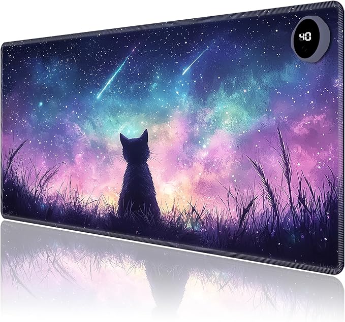 Heated Mouse Pad,Warm Desk Pad with 3 Levels Heating & 3 Hours Auto Shut-Off, PU Leather Heated Desk Pad Warmer Pad for Home Office - 31.5 x 13 inch,Starry Cat