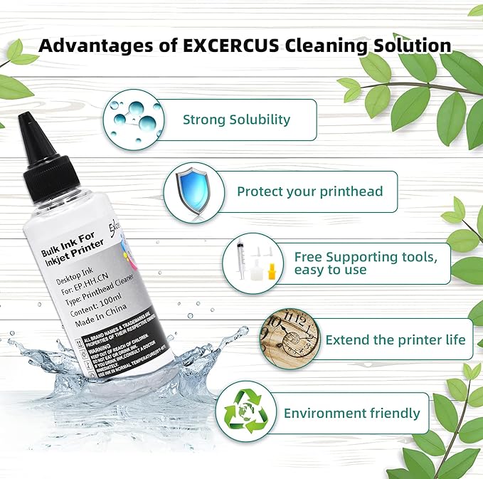 Printhead Cleaning Kit Compatible for Brother Epson HP Canon Nozzle Inkjet EcoTank Officejet Deskjet Pixma Printers-Liquid Printers Head Cleaning Suit Solution 100ml, 10ml Premium Syringe