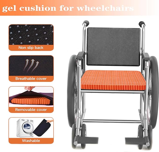 Innovative Gel Seat Cushion for Long Sitting, Breathable Grid Seat Cushion, Soft Cooling Support Chair Cushion for Office, Wheelchair, Car, Gel Cushion for Back, Sciatica,Tailbone Pain Relief.(orange)
