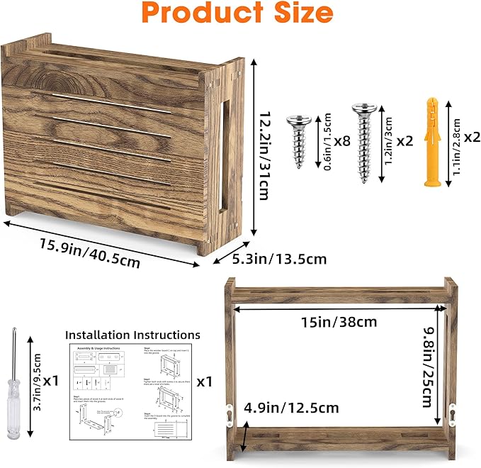 Wooden WiFi Router Storage Box, Wall-Mounted Router Hider with Cable Management System, Countertop Modem Shelf Hider Cover, Home Organization Solution for Most Size Routers, Need Assembly