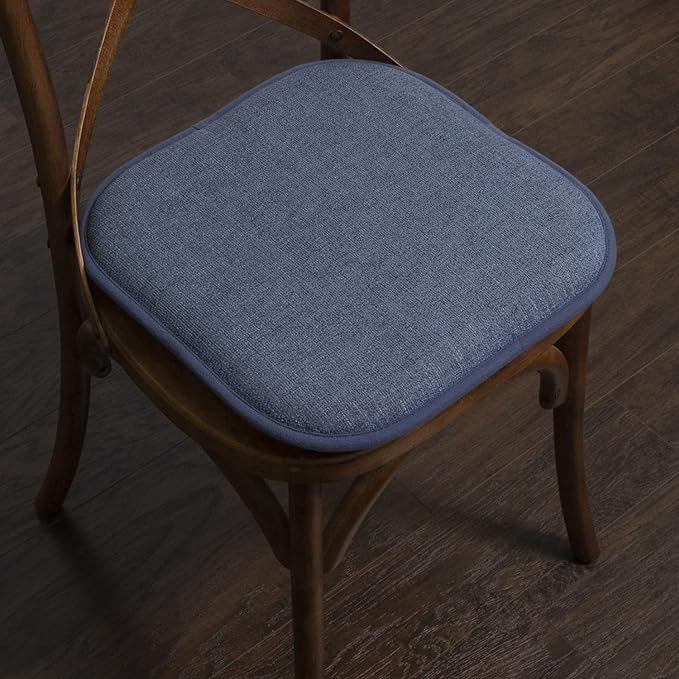 Sweet Home Collection Chair Cushion Memory Foam Pads Honeycomb Pattern Slip Non Skid Rubber Back Rounded Square 16" x 16" Seat Cover, 6 Pack, Alexis Denim