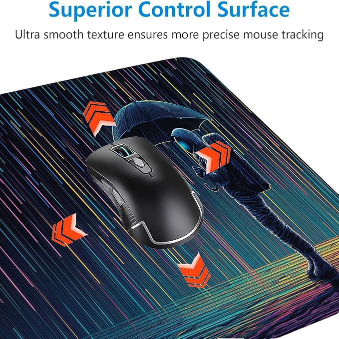 Funny Astronaut Gaming Mouse Pad Vertical Meteor Shower Rain Extended Mousepad Waterproof Stitched Edges Rubber Base Non-Slip Deskmap Computer Keyboard Mat 31.5x11.8 Inch