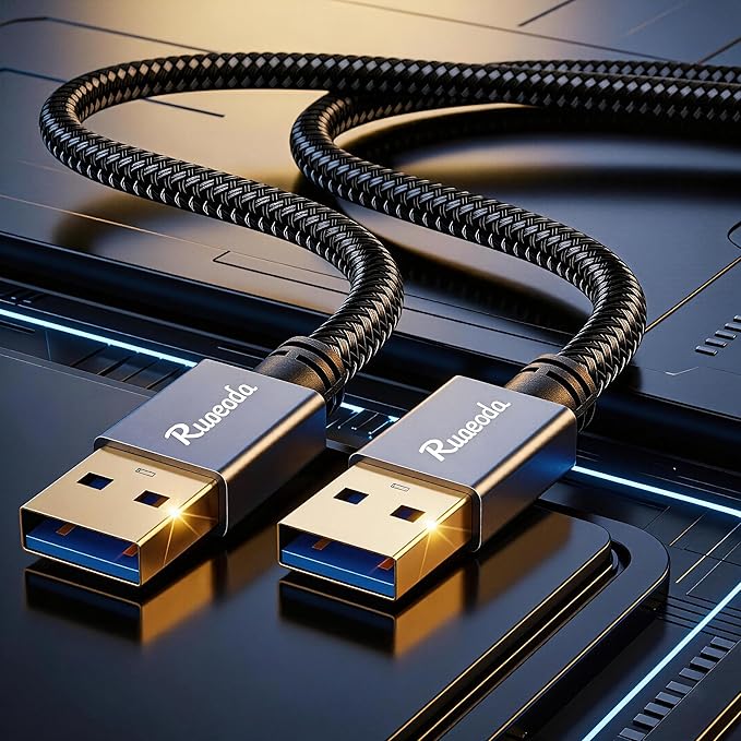 USB to USB Cable 1.5 ft, USB 3.0 Male to Male Type A to Type A Double Sided USB Cord for Data Transfer Compatible with Hard Drive, Laptop, DVD Player, TV, USB 3.0 Hub, Monitor and More