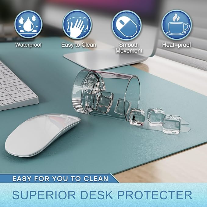 K KNODEL Leather Desk Pad Protector, Office Desk Mat, Large PVC Leather Desk Blotter, Non-Slip Mouse Pad (Sky Blue, 15.7" x 31.5")
