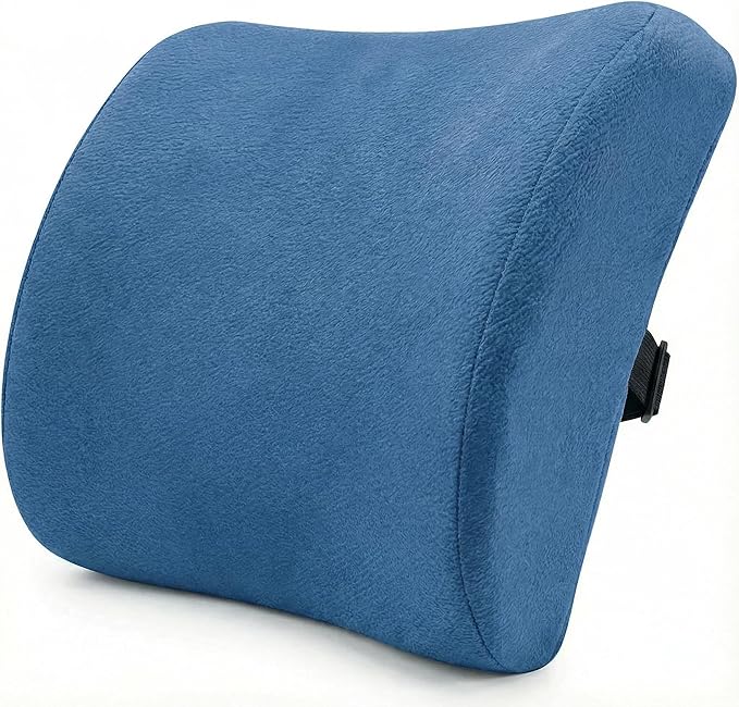 Poshetion Lumbar Support Pillow for Office Chair & Car – Memory Foam Back Cushion with Adjustable Straps & Breathable Mesh Cover（Blue）