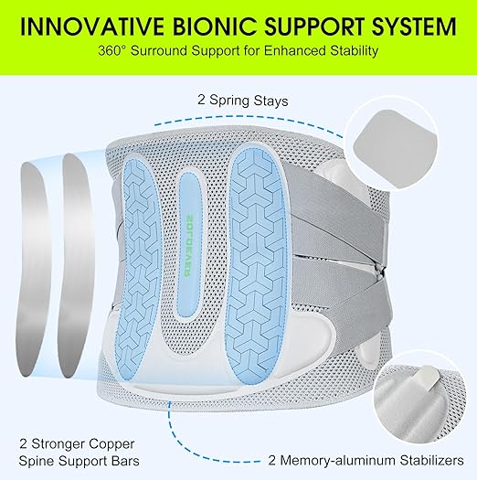 Back Brace for Lower Back Pain Relief with Bionic Support System,[Stronger Support & Breathable Mesh] Lumbar Support Belt with 3D Pad for Men Women, Ergo Design for Sciatica, Herniated Disc, Scoliosis
