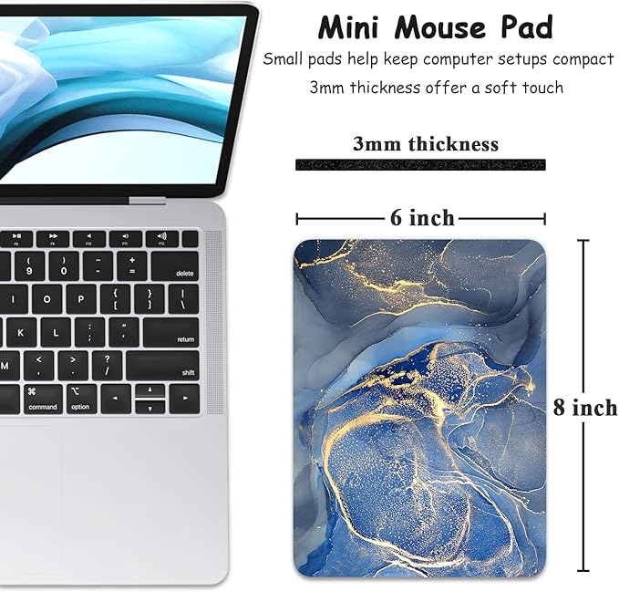 Dapesuom Small Mouse Pad, 6 x 8 Inch Thick Rubber Premium-Textured Non-Slip Portable & Washable Mini Mouse Mat for Women Wireless Laptops Keyboard Tray Gaming Work Computer Travel, Gray Gold Marble