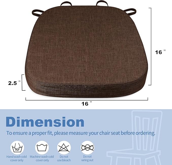 BUYUE Thickened 2.5" Friendly Woven Fabric Dining Chair Cushion, U-Shape High Density Foam Comfortable Chair Pad for Kitchen, Slip Resistant Indoor Seat Cushion (1 Piece, Chocolate)