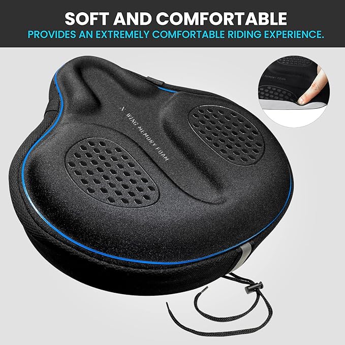 X WING Bike Seat Cover Padded with Memory Foam, Bicycle Saddle Soft for Men Women, Comfort Exercise Cycle Seats Cushion Padded Fits Stationary Bikes, Spin, for Indoor and Outdoor Cycling