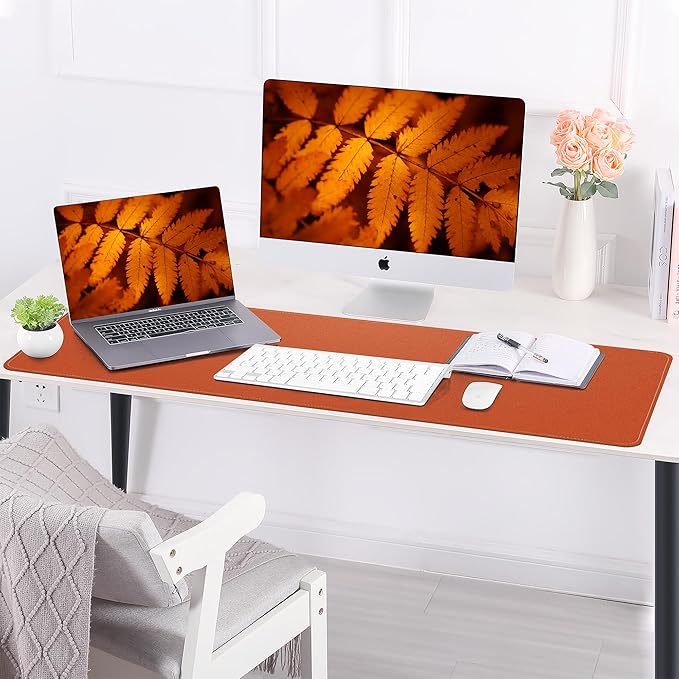 AFIING Cork Desk Mat 47" x 17", Dual-Sided Natural Cork & PU Leather Desk Pad, Non-Slip Waterproof Large Mouse Pad for Office, Home & Gaming (Orange)