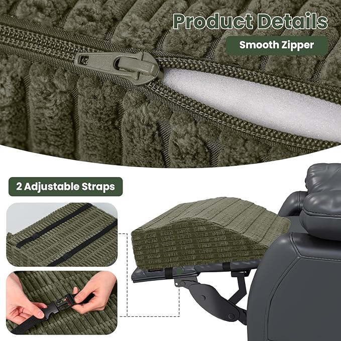 idee-home Recliner Leg Rest Cushion, Recliner Footrest Extender Pillow with Removable Corduroy Cover, Multi Purpose Ergonomic Foot Pillow Back & Lumbar Support Cushion for Bed Sofa Couch, Green