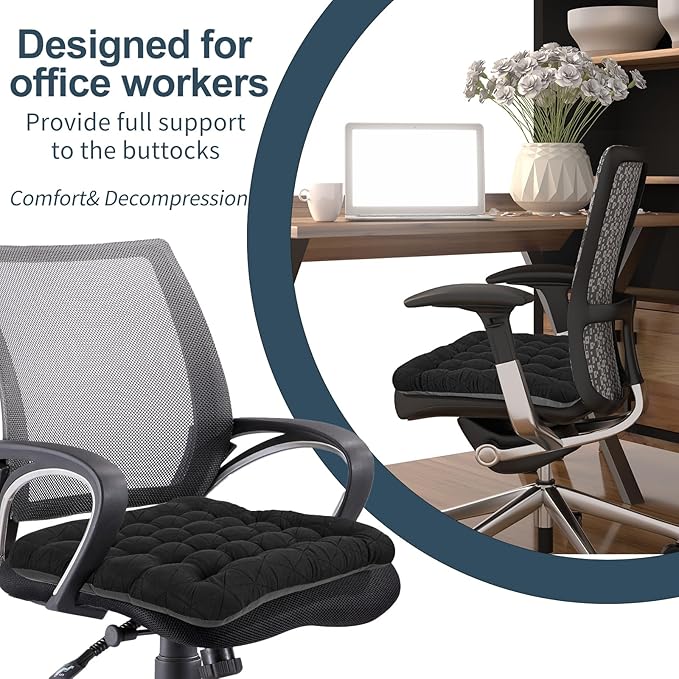 BUYUE Good Support Office Chair Cushion, Luxury Jacquard with Anti-Skid Silicone Seat Cushion Padded for Computer Desk Kitchen Chair (1 Count, Black)