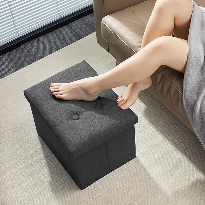 AmasSmile 2Pack Gray Ottoman with Storage,Foot & Leg Rest Stools Small Cute Stool Short Bench Folding Ottomans Square Footstools for Shoe Living Room Under Desk Outdoor RV Camper Each Space Storage