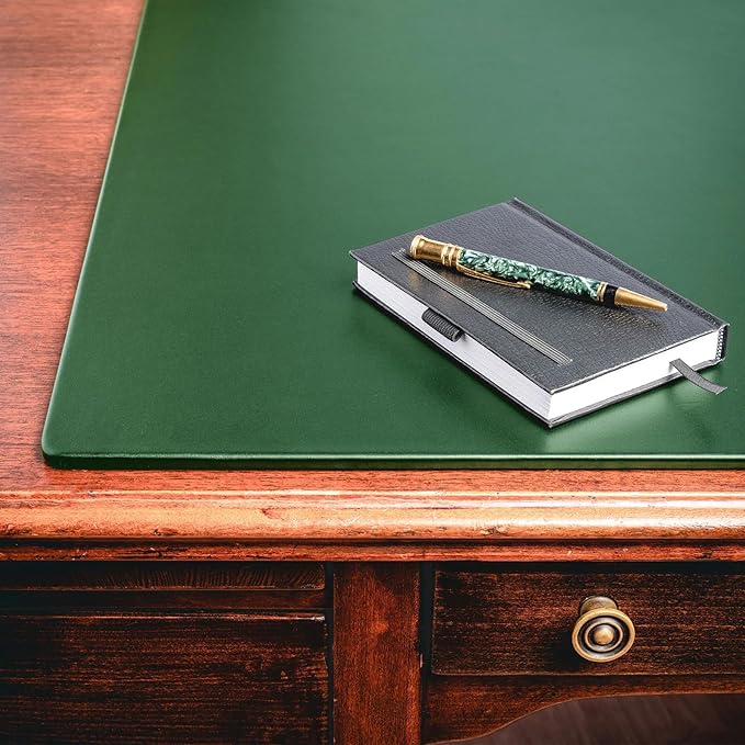 DACASSO Leather Desk Pad Without Side Rails - Luxury Leather Desk Blotter for Writing - Executive Desk Surface Protector - (Dark Green, 22" x 14")