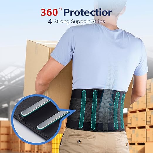 FEATOL Back Brace for Men Lower Back, Lumbar Support Belt- Back Pain, Adjustable Support Straps with Removable Lumbar Pad for Heavy Lifting Work, Black, Plus Size 3XL