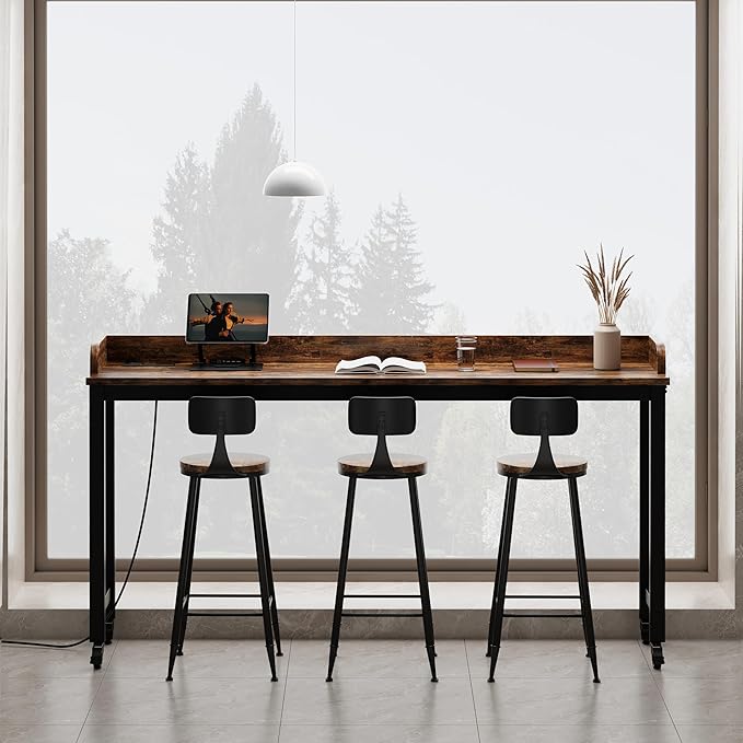 Ytaoka 70.8" Standing Desk with Charging Station, Extra Long Desk on Wheels for Standing and Sitting, Sofa Table Behind Couch with Power Outlets and USB Ports, Easy Assembly, Walnut