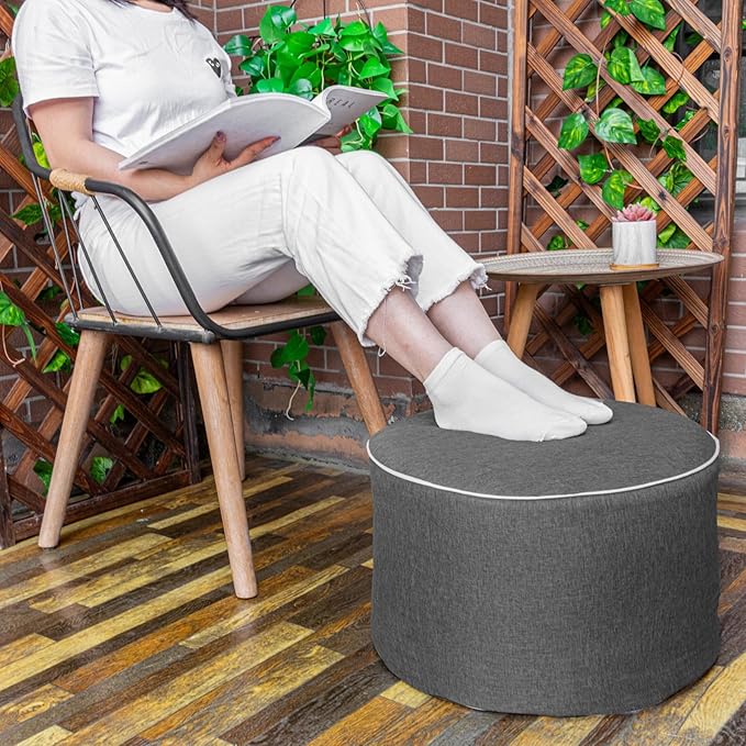 Outdoor Ottoman Outdoor Ottomans for Patio 20x12 Inches Modern Lightweight Foam Stuffed Pouf Outdoor Footstool Footrest Foot Stool Waterproof (Dark Gray)
