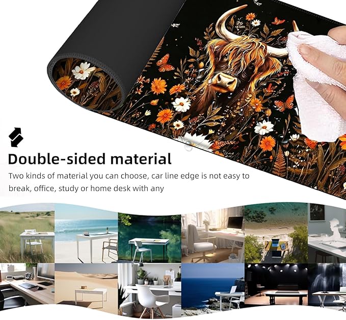 Ergonomic Mouse Pad Set with Wrist Support for Keyboard and Wrist Rest for Mouse, Memory Foam Comfort, Non-Slip Large Desk Mat for Home Office Pain Relief,Cow Daisy Butterfly