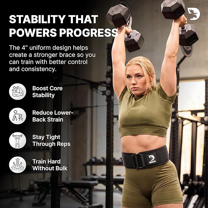 DMoose Weight Lifting Belt - Auto Locking Gym Belt for Olympic Training, WOD, Cross Training for Men and Women - 4" Nylon Workout belt with Adjustable Buckle - Provides Lumbar Support and Stability