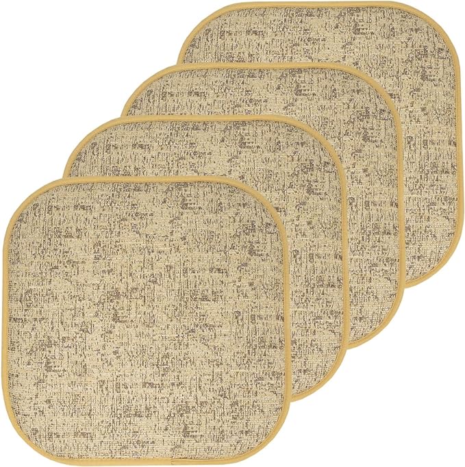 Sweet Home Collection Chair Cushion Memory Foam Pads Honeycomb Pattern Slip Non Skid Rubber Back Rounded Square 16" x 16" Seat Cover, 4 Pack, Broadway Camel/Brown