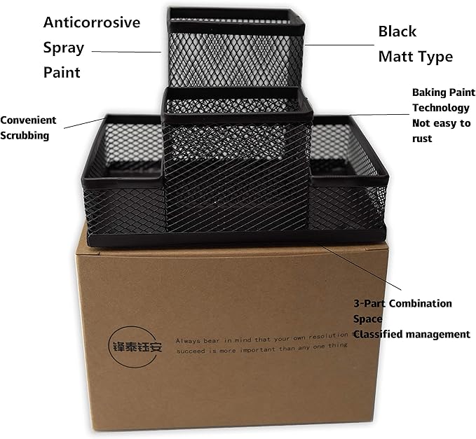 Fengtaiyuan T01, Black Metal Wire Mesh Pencil Holder, Desktop Organizer