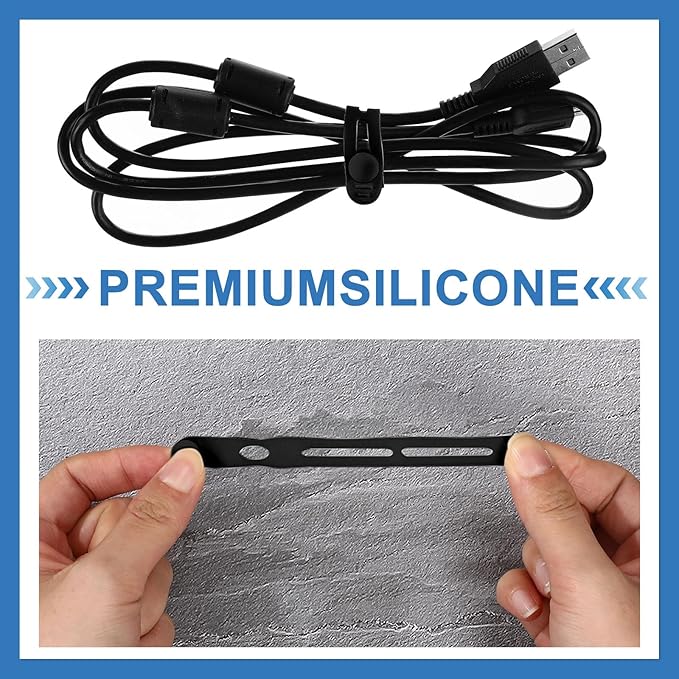 Tellegloww 42 Pcs Silicone Cable Ties Reusable Cord Organizer Adjustable Data Cable Wraps for Earphone Phone Charger Computer Cord Management Straps Travel Essentials(Black, Gray,3.15 Inch)