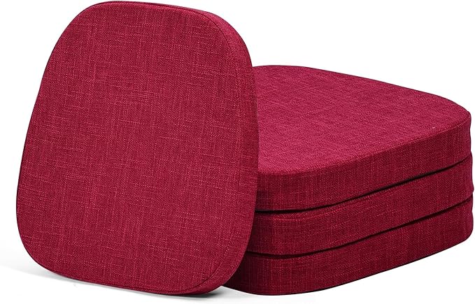 baibu 14x14 Memory Foam Metal Chair Cushions Set of 4, Dual-Layer Design Non-Slip Metal Dining Chair Pads Kitchen Seat Cushion with Machine Washable Cover, 4 Counts, Red