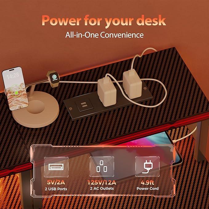 Mericonia 63 inch Computer Desk with Storage Drawers & Monitor Stand, Reversible Gaming Desk with LED Lights & Power Outlets, Large Gaming Table for Home Office