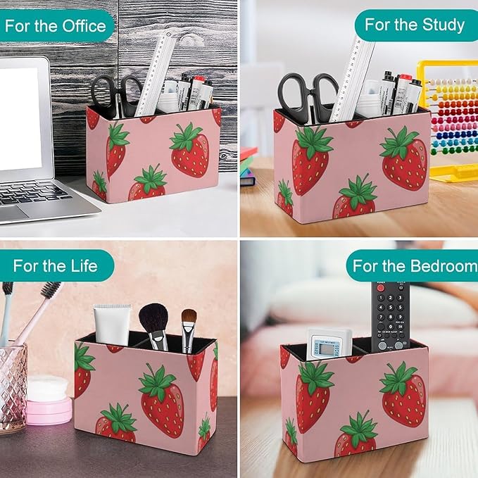 Office Storage Pen Holder Christmas Valentine Present Pink Strawberry Fruit Theme, Keep Your Desk Neat and Tidy