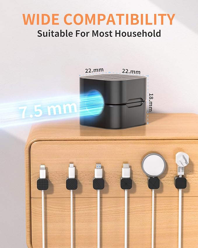 9Pack Cable Organizer Clips, Magnetic Cable Holder (1s Lock), XOVRAETH Strong Adhesive Wire Management for Desk, Nightstand, Living Room, Kitchen, Office, Car(Blacks)