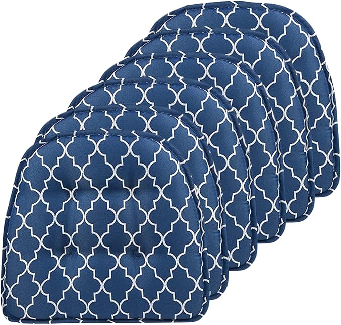 Klear Vu Omega Non-Slip Chair Cushions, Assembled in USA, U-Shaped Skid-Proof Seat Pads for Dining Room, Kitchen, Office, 15"x16" 6 Pack Geo Blue 6 Count