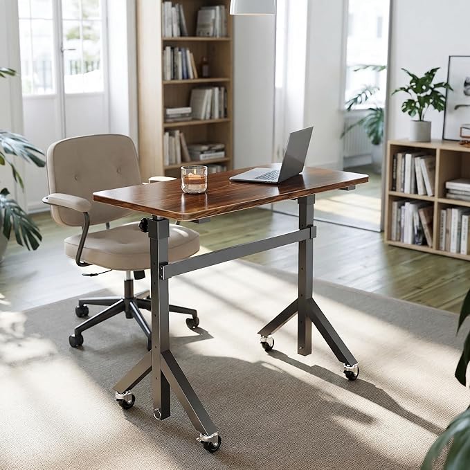 HUANUO 32'' Small Standing Desk Adjustable Heigh, Mobile Stand Up Desk with Wheels, Portable Rolling Desks for Walking Pad and Treadmill, Computer Laptop Desks for Home Office Space,Walnut