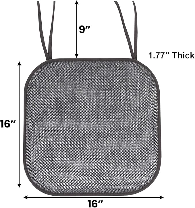 Chair Cushion Memory Foam Pads with Ties Honeycomb Pattern Slip Non Skid Rubber Back Rounded Square 16" x 16" Seat Cover