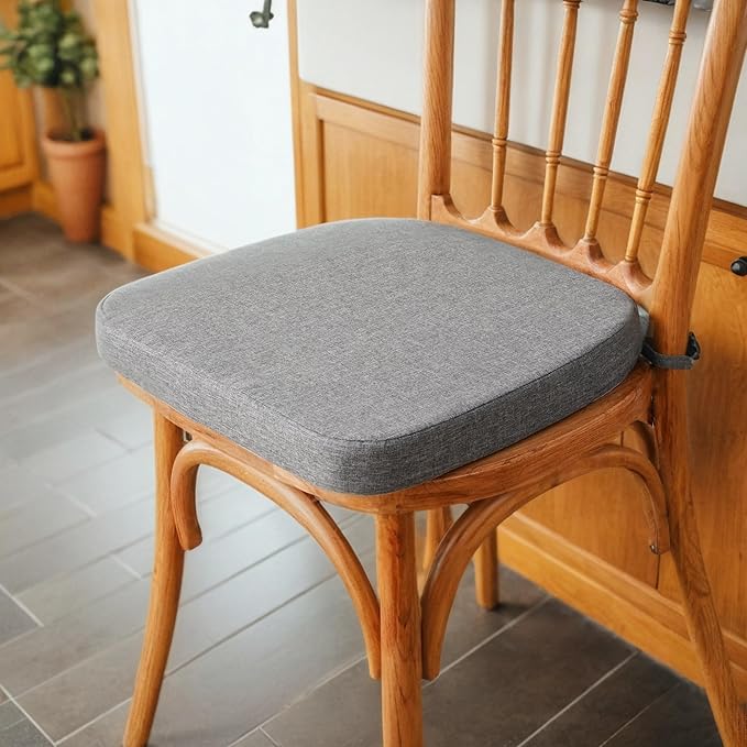 Battilo Chair Cushions for Dining Chairs with Ties, Waterproof Kitchen Chair Pad with Non-Slip Backing, Seat Cushions with Machine Washable Removable Cover, 16"x16"x2", Set of 2, Dark Grey