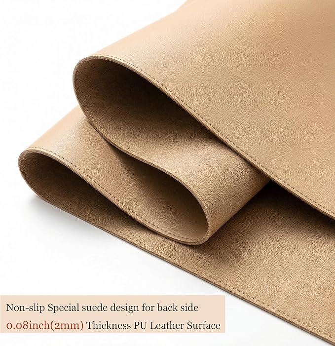 Leather Desk Pad Protector, 14.97'' X 23.64'' Mouse Pad, Office Desk Mat, Non-Slip PU Leather & Suede Base Desk Blotter, Laptop Desk Pad, Desktop Mat for Office Home, Khaki