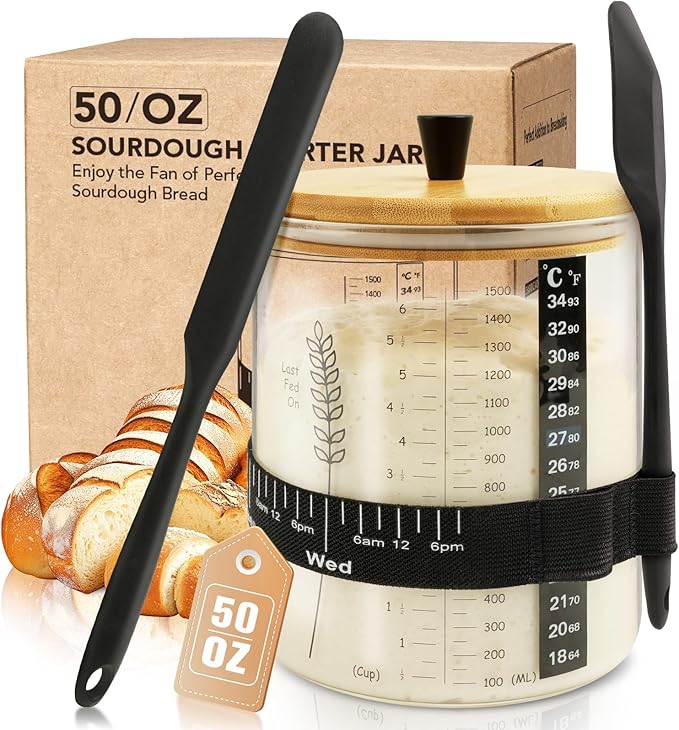 50oz Sourdough Starter Jar Kit, Wide Mouth Sourdough Jar for Sour Dough Bread, Sourdough Starter Kit & Sourdough Bread Baking Supplies, Sour Dough Starter Jars for Beginners and Pro(1 Pack)
