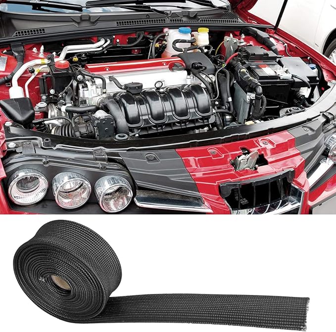 Fiberglass Heat Wrap Wire Shield Sleeve- 1" IDX 10' Adjustable Black Exhaust Heat Shield Spark Plug Wire For Car&Auto Wire Loom Brake Line Cable