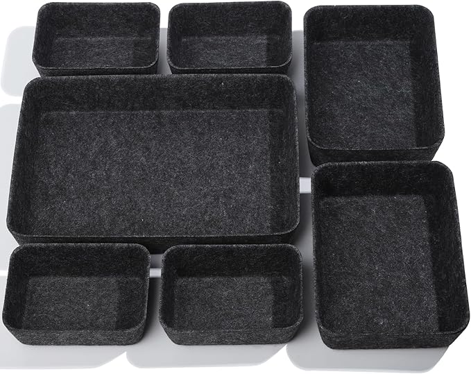 Desk Drawer Organizer,7 Pack Felt Drawer Organizer Shallow Drawer Organizers Felt Storage Bins,Desk organizer trays (Gray)