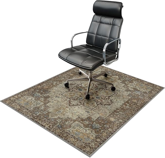 36"x60" Office Chair Mat for Hardwood Tile Floor, Under Desk Carpet Protector for Rolling Computer Chair Mat, Machine Washable Area Rug, Anti-Slip 1/5" Thick Low Pile Thin Vinyl Floor Mat, Brown
