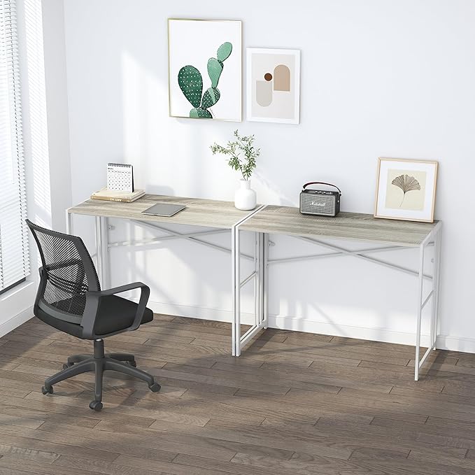 Lutown-Teen Folding Desk 40 inch Writing Gaming Computer Camping Table, No Assembly Required Home Office Desk, Beige