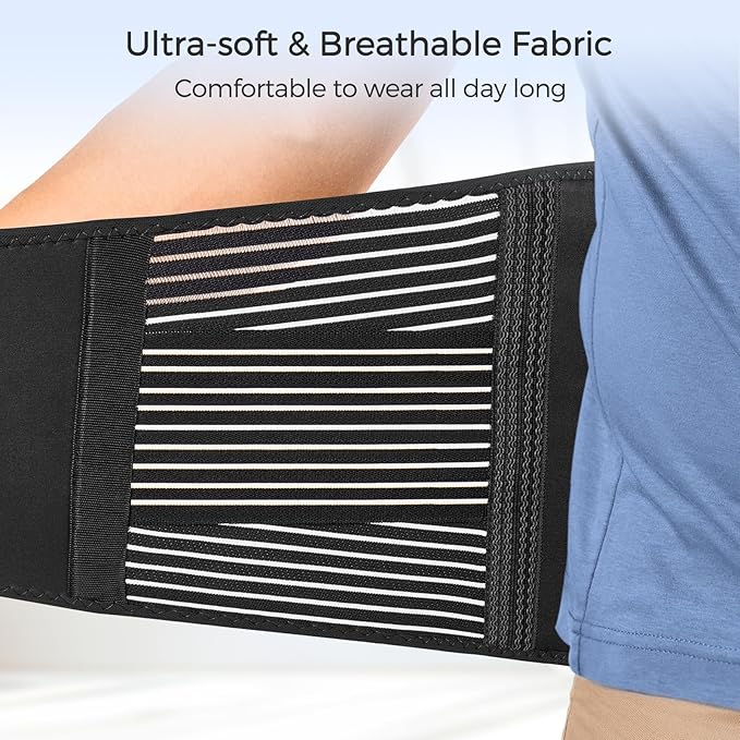 FREETOO Back Braces for Lower Back Pain Relief with 6 Stays, Breathable Back Support Belt for Men/Women for work , Anti-skid lumbar support belt with 16-hole Mesh for sciatica(S)