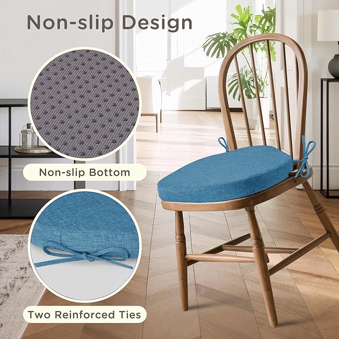 Windsor Chair Cushions for Dining Chairs 1 Pack Non Slip Kitchen Seat Cushion with Ties and Washable Covers Indoor Comfortable Seat Pad with Thick Foam 16.5" x 15.5" x 2" Blue