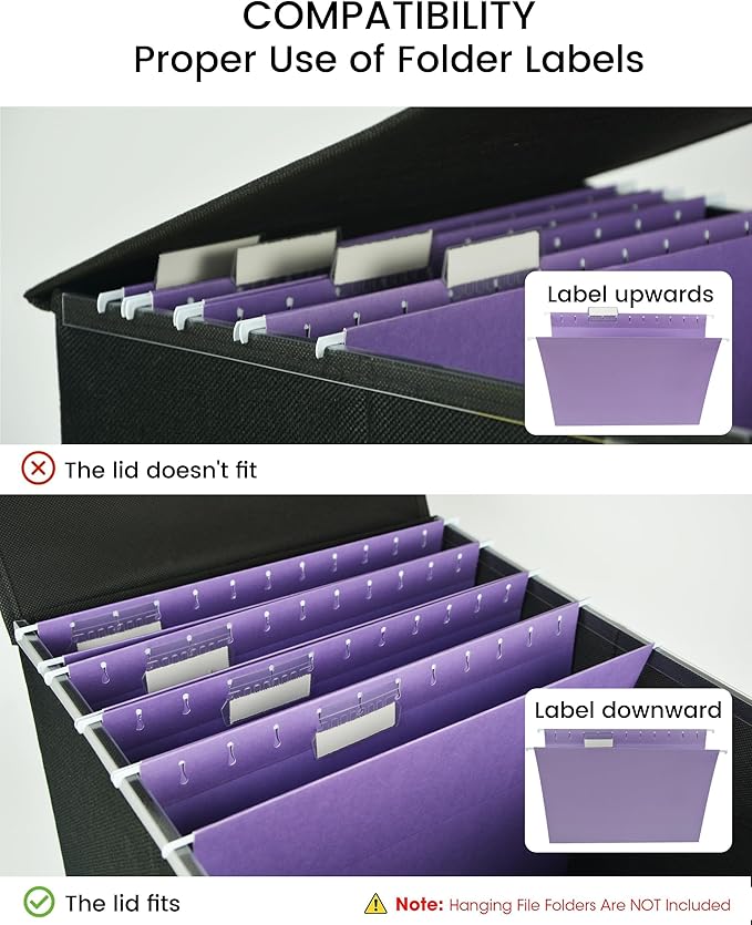 Qerlei File Organizer Boxes with Lids,Collapsible File Folder Organizer with Plastic Slide,Collapsible Filing & Storage Boxes for Office/Decor/Home (Grey, 1 Pack)