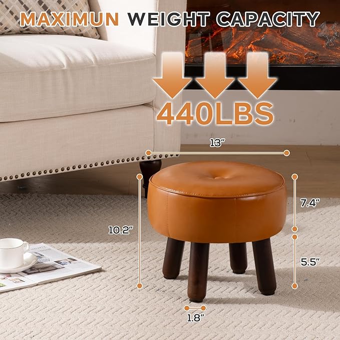 oakvivo Small Foot Stool Ottoman, Round Pouf Foot Rest, Footstool Ottomans with Rubber Legs Under Desk, Faux Leather Footrest for Couch, Living Room, Bedroom, Hallway, Office, 13''L x 13''W x 10.2''H