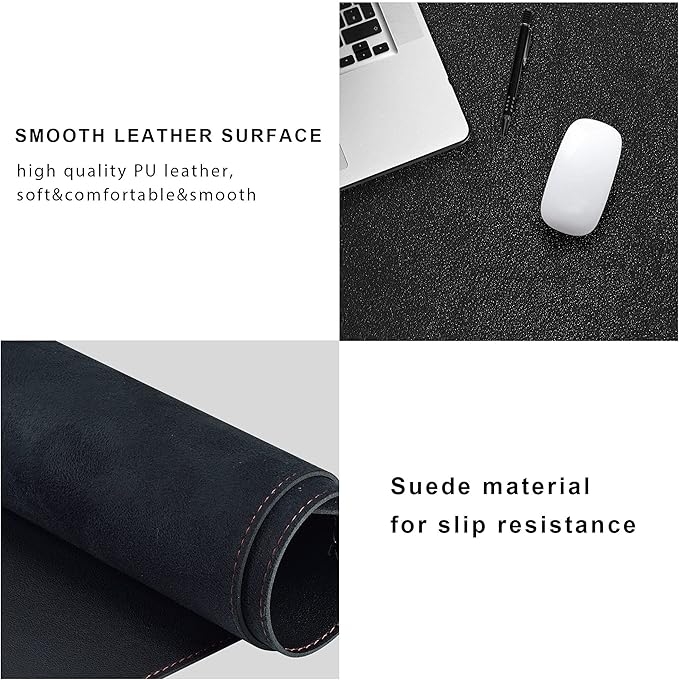 ZORESYN Large PU Leather Desk Mat Black 51.2x27.6 Inches, Waterproof Gaming Mouse Pad with Non-Slip Suede Base, Office Desk Protector & Writing Surface for Home