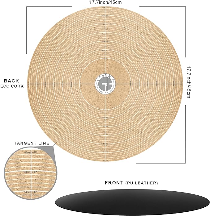 CENNBIE 18 Inches Round Placemats - Cork & Leather Table Mat - Suitable as Side Dining Coffee Table Cover Protector - Can Be Cut to Fit (6"-18", Black)