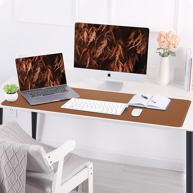 AFIING Cork Desk Mat 47" x 17", Dual-Sided Natural Cork & PU Leather Desk Pad, Non-Slip Waterproof Large Mouse Pad for Office, Home & Gaming (Brown)