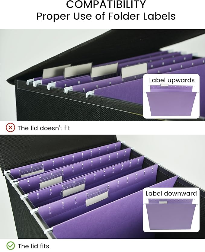Qerlei File Organizer Boxes with Lids,Collapsible File Folder Organizer with Plastic Slide,Collapsible Filing & Storage Boxes for Office/Decor/Home (Black, 1 Pack)